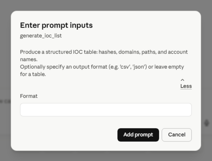 generate_ioc_list prompt with format parameter