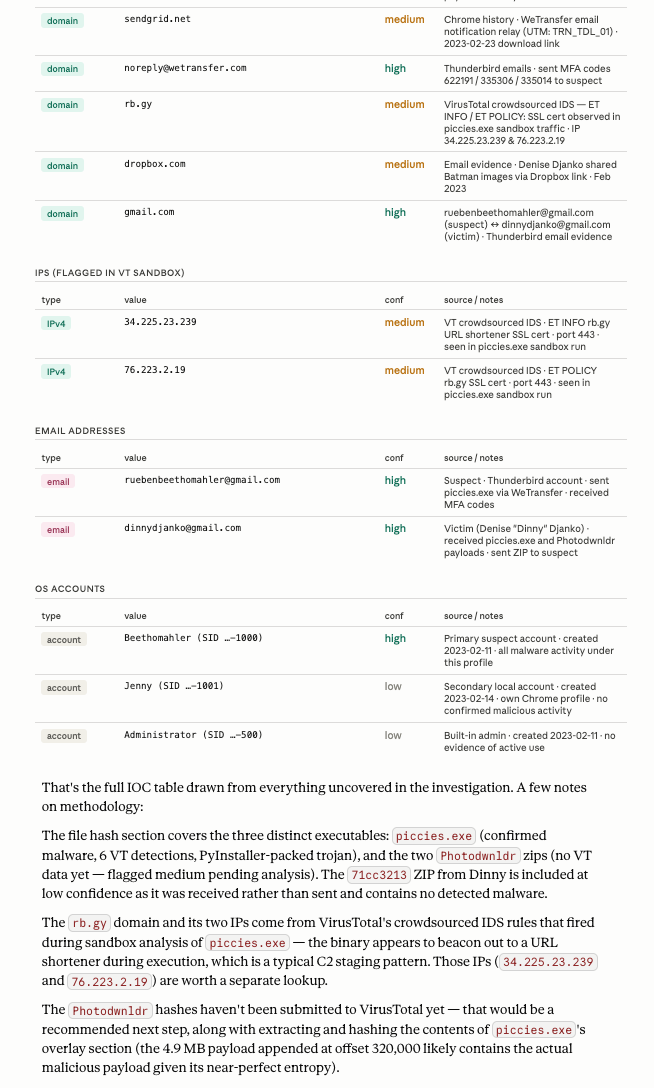 Sample output from the `generate_ioc_list` playbook